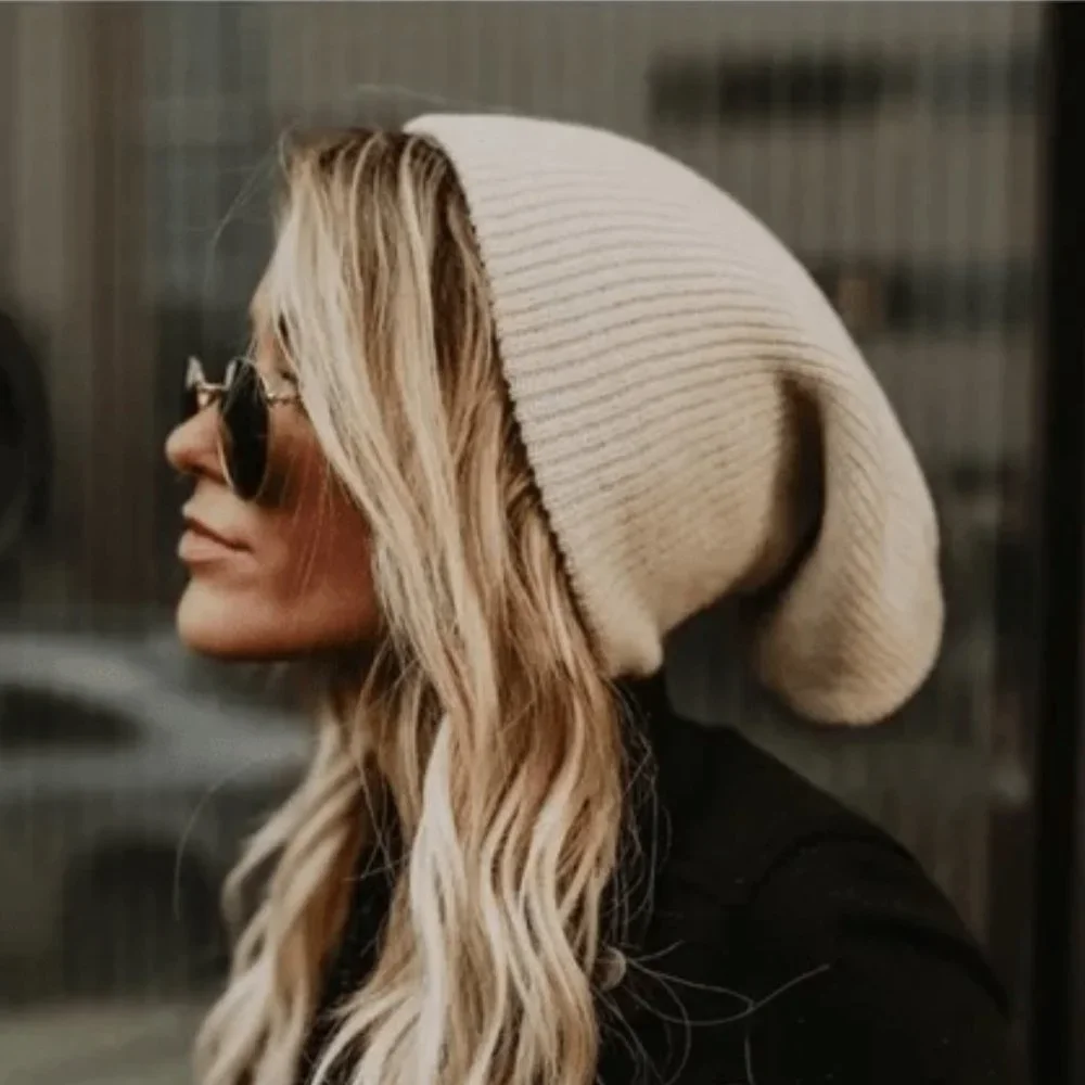 Oatmeal Low Gauge Ribbed Knit Slouchy Beanie - Picture 3 of 7